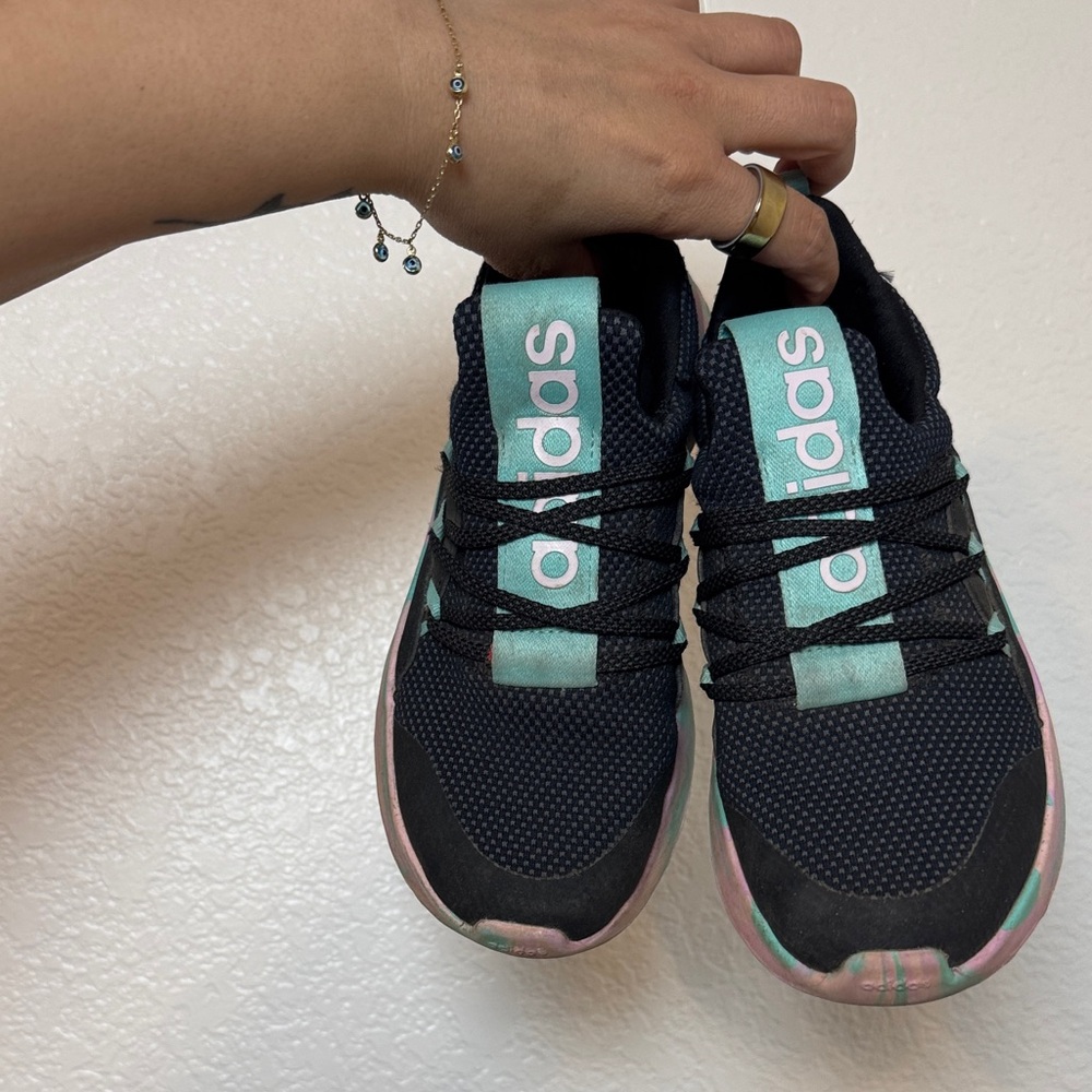 adidas Black Sneakers with Mint and Pink Accents